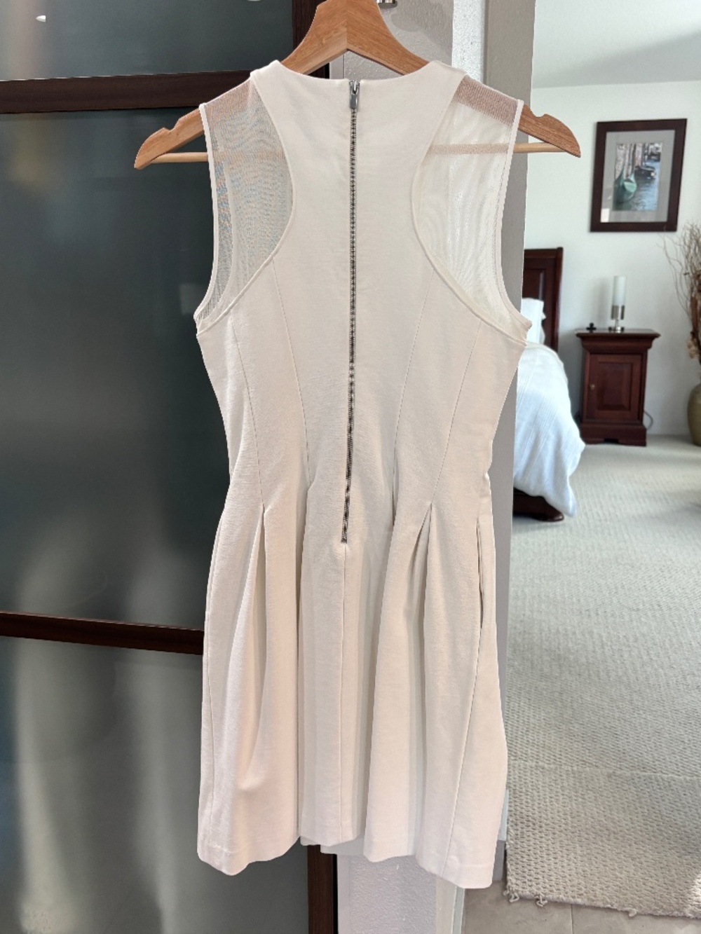 Banana Republic Mesh Ponte Fit & Flare Mini Dress - White Size 2P - Picture 5 of 14
